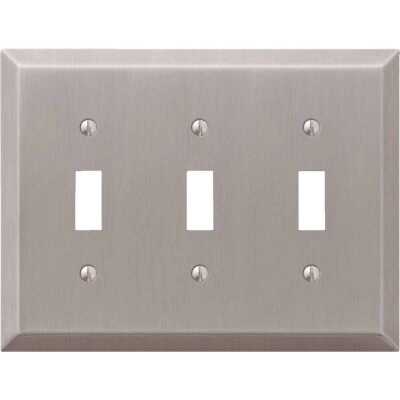 Amerelle 3-Gang Stamped Steel Toggle Switch Wall Plate, Brushed Nickel